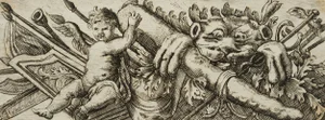 J. Meyer, Design of an Architectural Frieze, Weapons of Heracles and Mercury, Trophy Representation, 17th-Century, Etching