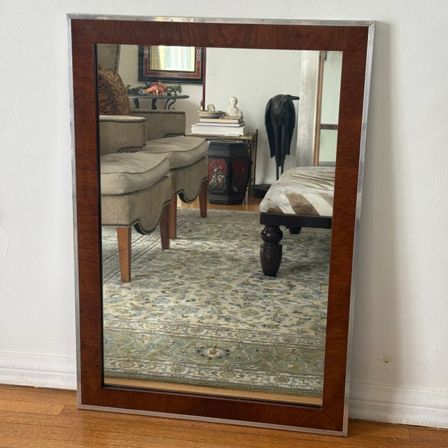 Mid-Century Wood and Metal Wall Mirror Measures approx: 28.5w x 40.5h x 1d Please visit my other listings for more curated...
