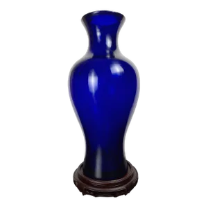 Large Chinese Peking Glass Cobalt Blue Guanyinzun