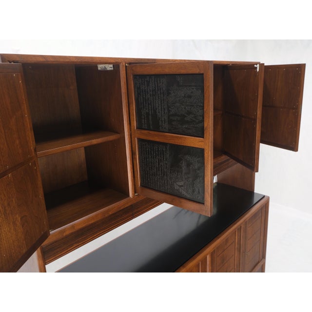 Dunbar Walnut Two Part Sideboard Credenza Breakfront Carved Slate Inserts MINT! For Sale - Image 10 of 18