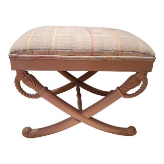 Vintage Cream Distressed Vanity Make-Up Bathroom Bedroom Bench For Sale