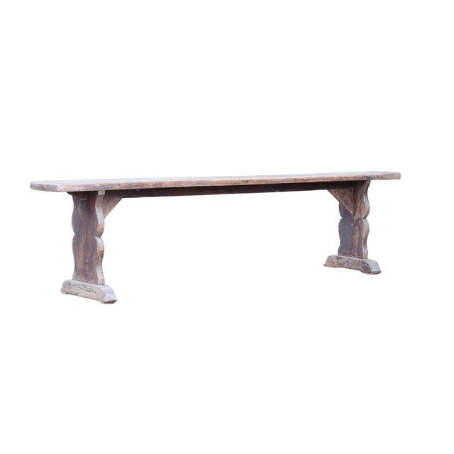 Long French Wabi-Sabi Pine Bench with Sculptural Trestle Supports, 1900 For Sale - Image 11 of 11