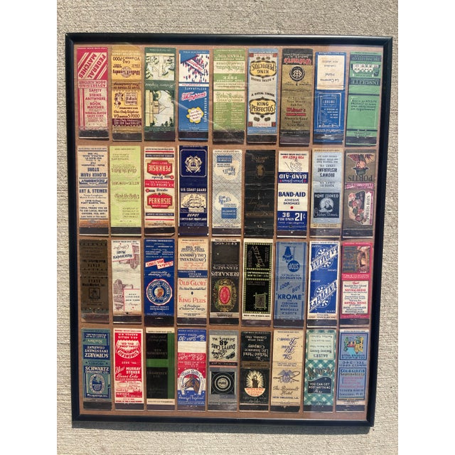 Collection of 3 Handmade Framing of 103 Vintage Matchbooks From the 30-40’s in Excelllent Condition. (Two Frames With 36 Units and 1 Frame With 31 Un) For Sale - Image 4 of 5