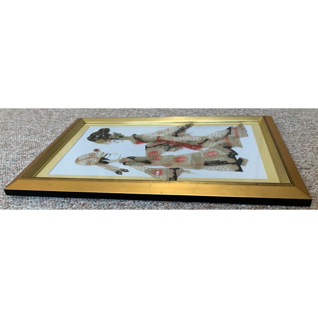 Late 20th Century Vintage Chinese Wedding Puppets in Gold Frame For Sale - Image 5 of 8