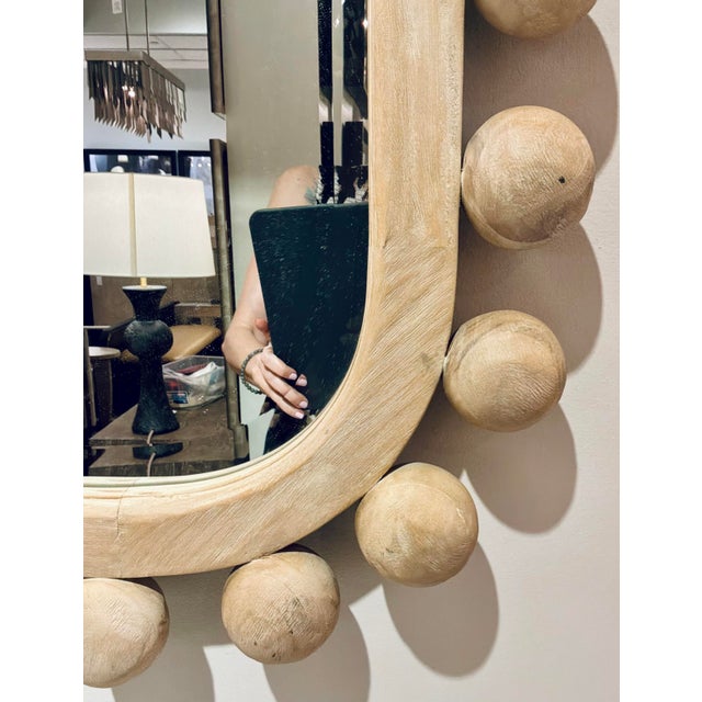 Stylish Revelation Organic Modern Natural Wood Ball Brianza Wall Mirror, showroom floor sample