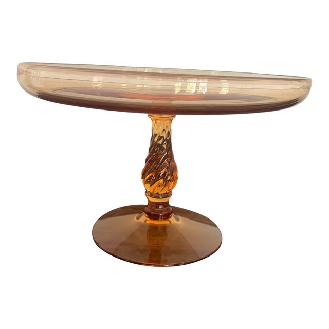 Mid 20th Century Mid-Century Modern Italian Amber Art Glass Tazza With Twisted Stem For Sale