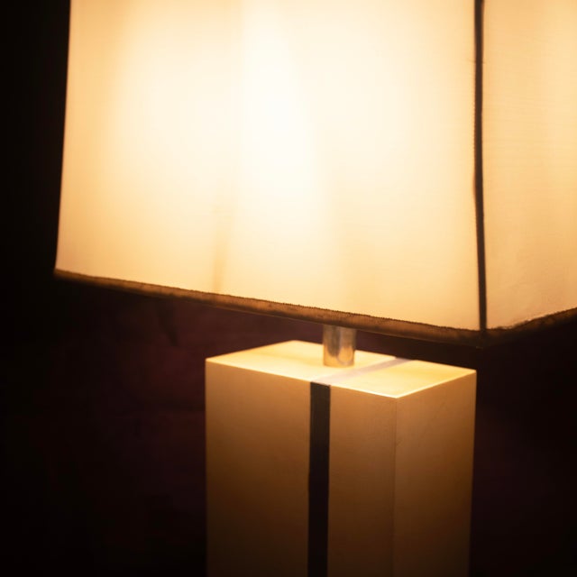 Tommaso Barbi Parchment and Metal Geometric Table Lamp by Aldo Tura Production For Sale - Image 9 of 17