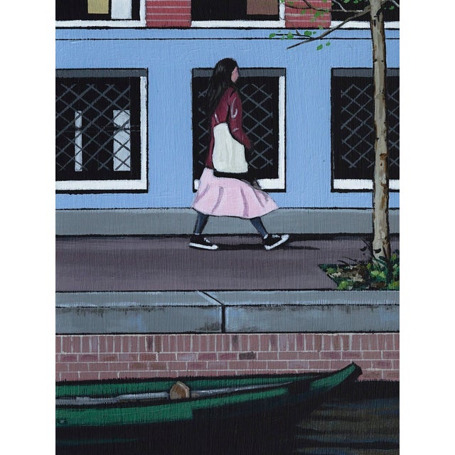 Amsterdam by Neil Douglas | Acrylic on board Woman walking by a canal in Amsterdam. For Sale