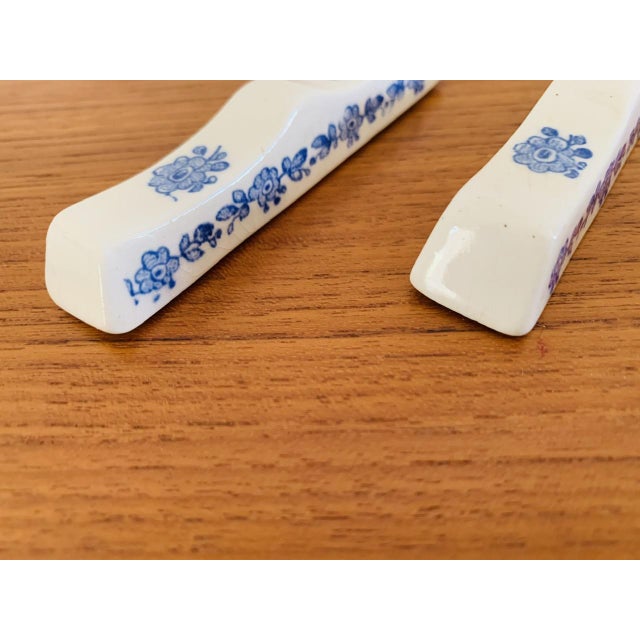 Blue Vintage French Porcelain Knife Holders from Gien, 1940s, Set of 6 For Sale - Image 8 of 18