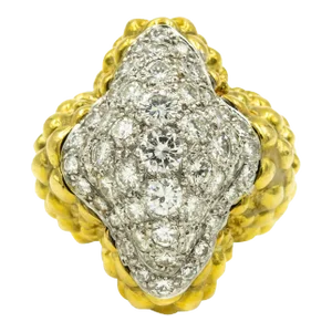 1970s Pave Diamond Beaded Pebbled Yellow Gold Dome Cocktail Ring size 6.75