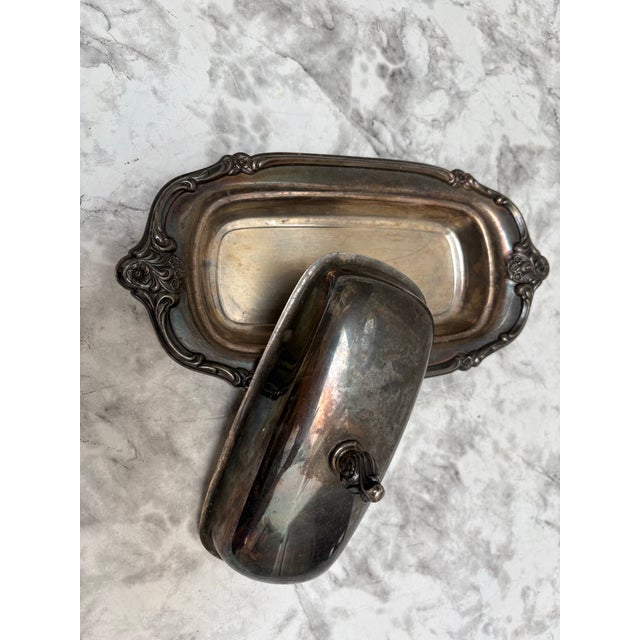 French Country Vintage Silver Plated Butter Storage Serving Dish For Sale - Image 3 of 8