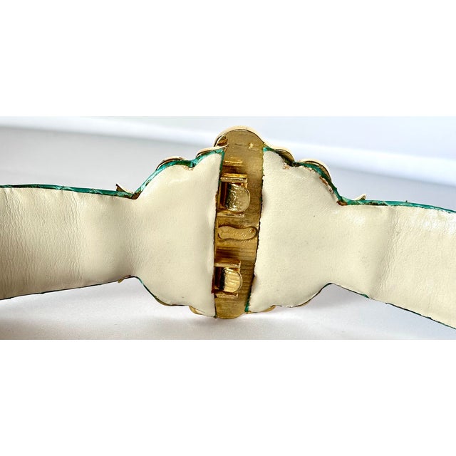1990s Judith Leiber Belt Snakeskin Turquoise Blue Green Gold Plated Buckle Art Deco Adjustable Vintage For Sale - Image 10 of 11