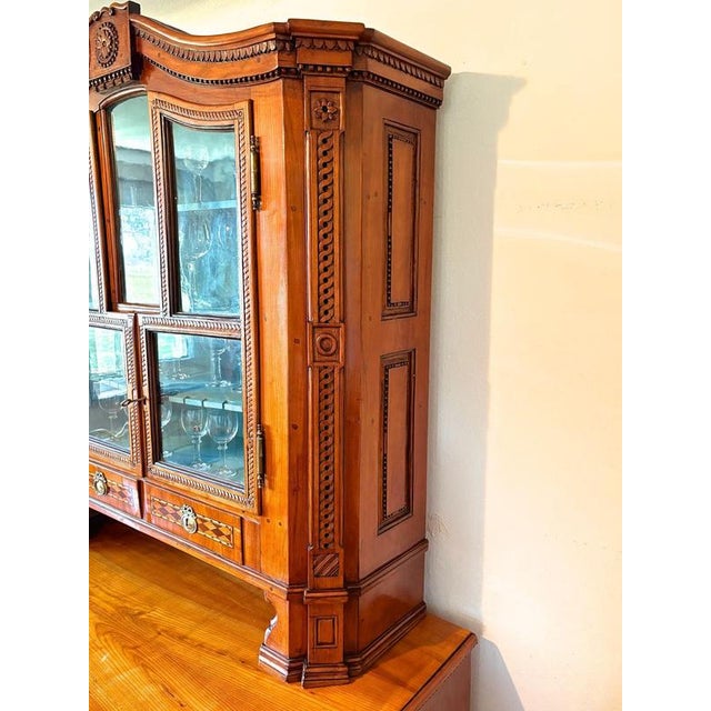 18th Century 18th Century Inlaid and Carved Cherrywood Vitrine Buffet, 1790s, Set of 2 For Sale - Image 5 of 18
