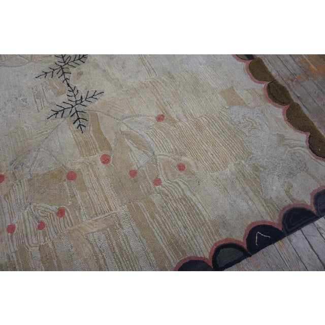 American 1900s Ivory Star Folk Art Antique American Hooked Rug 5'8" X 6'8" Hooked - Loop Pile Wool Cotton Carpet For Sale - Image 3 of 6