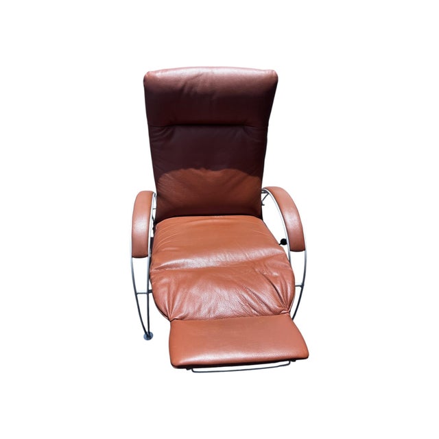 1980s Postmodern Mocha Leather Billie Lafer Reclining Lounge Chair For Sale - Image 10 of 13