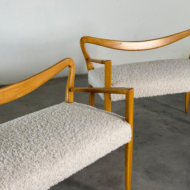 Gold Benches in Blonde Maple with Bouclé Upholstery attributed to Guglielmo Ulrich, 1940s, Set of 2 For Sale - Image 8 of 17