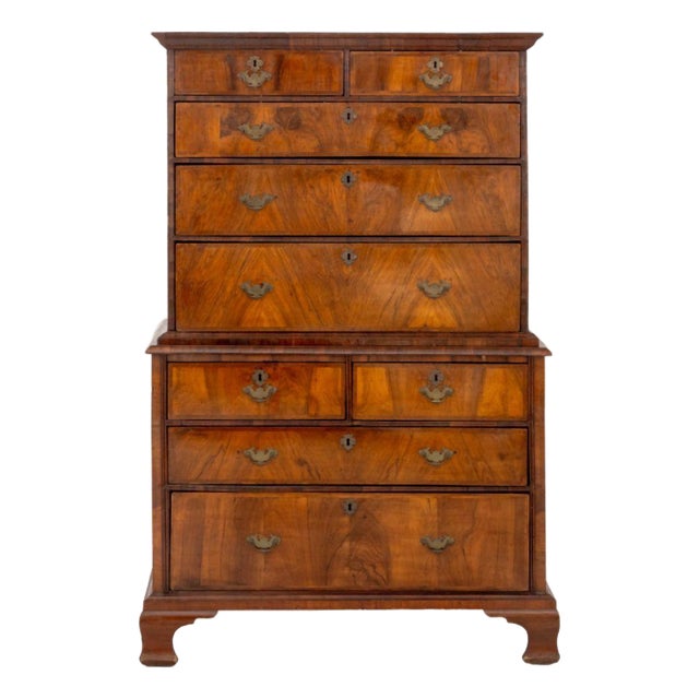 George II Walnut and Featherbanded Chest on Chest For Sale