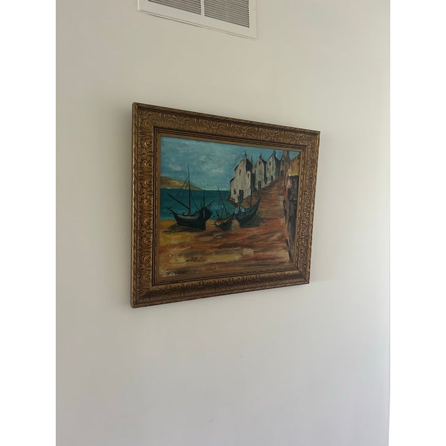 1960s Original Mid Century Painting of a Nautical Scene. It Is Framed in a Gold Frame. For Sale - Image 6 of 8