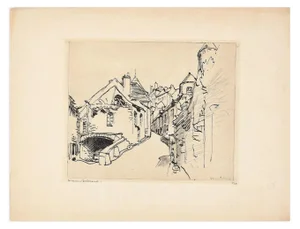 Jacques Beltrand, The Village, Original Etching on Paper, Early 20th Century