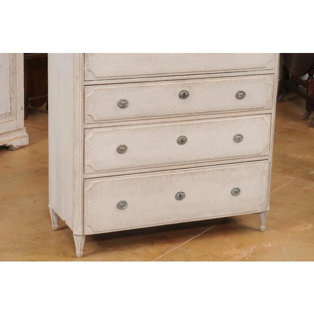 Wood Gustavian Style 1840s Gray Painted Drop Front Secretary with Graduated Drawers For Sale - Image 7 of 12
