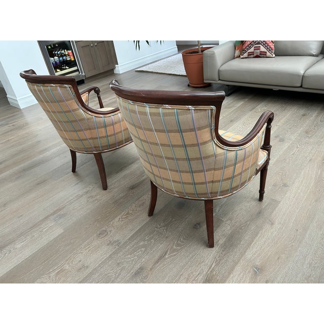 High quality, structurally sturdy, heavy solid wood chairs with custom silk upholstery. Intricate design on wood. Good...