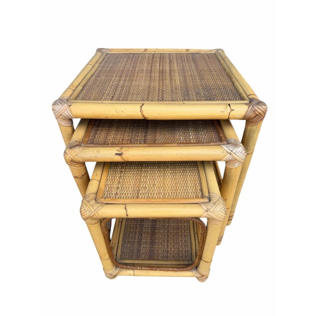 Set of 3 Rattan Nesting Tables For Sale - Image 4 of 6