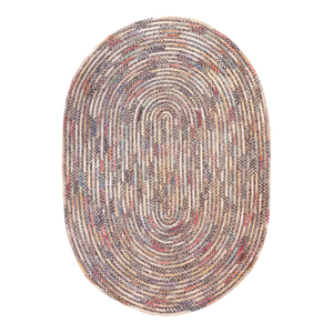 1930s Soft Colorful Abstract Antique American Braided Rug 6'3" X 9' Cotton Wool Carpet