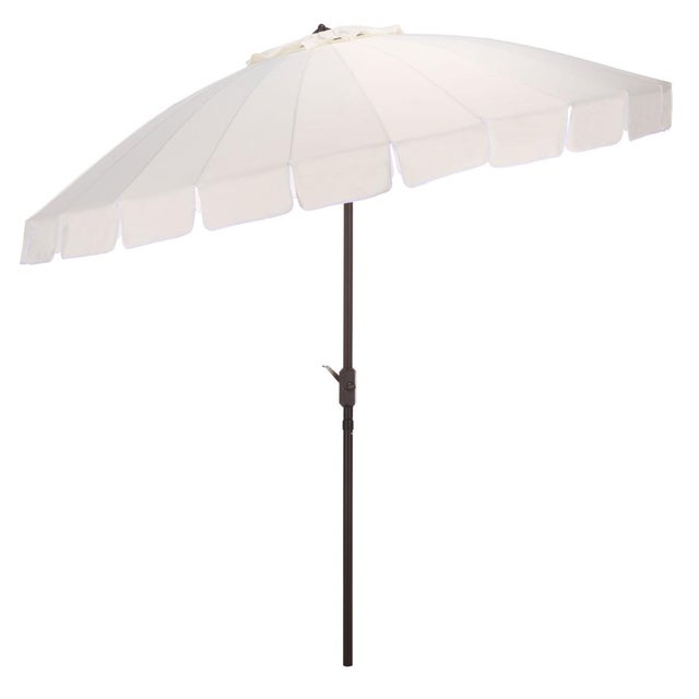 Metal Panza 9 Ft Crank Umbrella, Ivory/Brown Pole For Sale - Image 7 of 8