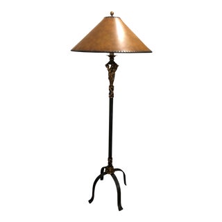 Neoclassical Style Black and Gold Floor Lamp With Leather Shade For Sale