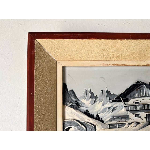 1970s Vintage Carved Wood Relief Winter Landscape Painting, Signed For Sale In Miami - Image 6 of 12