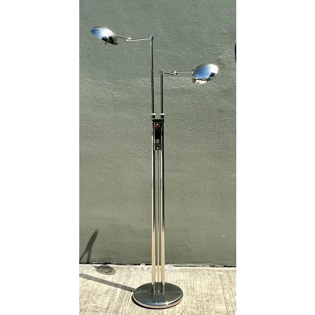 Metal Late 20th Century Holtkoetter Leutchen Chrome Dual Head Floor Lamp For Sale - Image 7 of 12