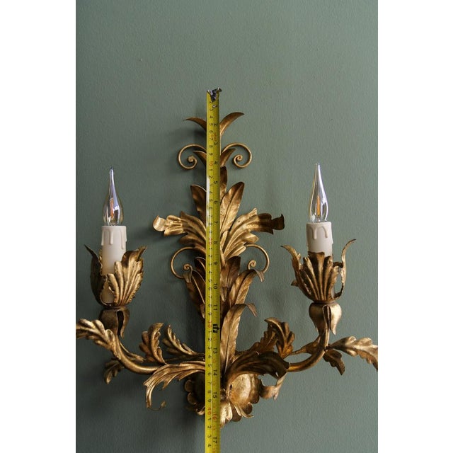 Hollywood Regency Gilt Metal Two-Light Sconce, 1970s For Sale - Image 13 of 18