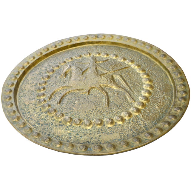 Rustic Early 20th Century Hand-Engraved Spanish-Colonial Brass Tray For Sale - Image 3 of 12