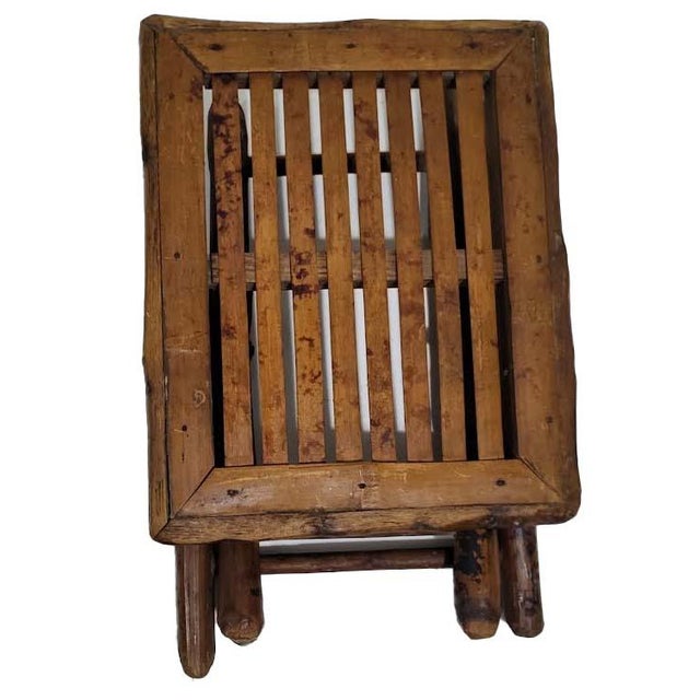 Wood Mid-Century Burnt Tortoise Bamboo Folding Plant Stand or Accent Table For Sale - Image 7 of 10