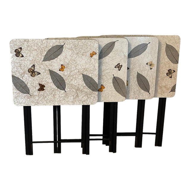Retro Folding Tv Tables Set by Artex, Butterflies Motif Chairish