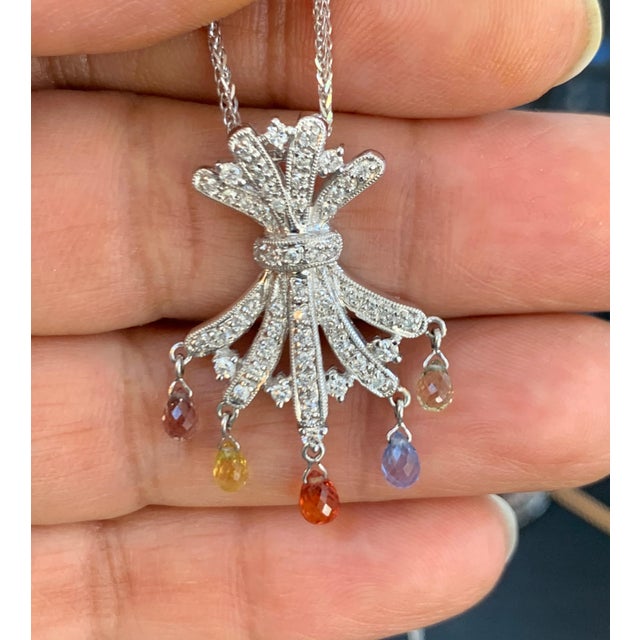 1.5 Carat Multi Sapphire Briolettes Pendant /Necklace 18 Karat Gold Estate For Sale - Image 4 of 18
