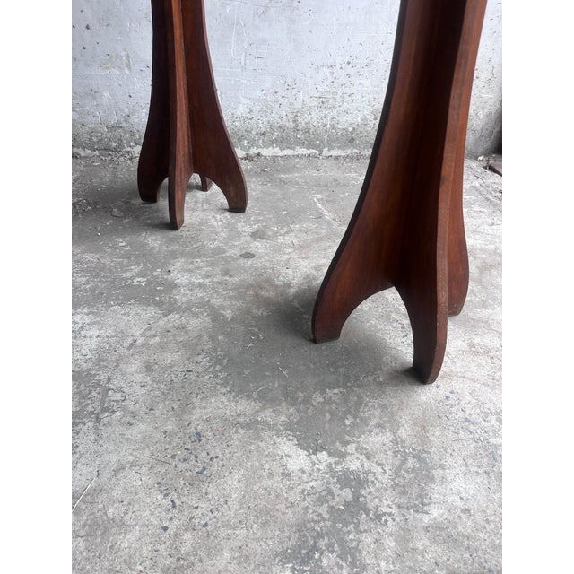 Brown Arts & Crafts Wooden Pedestal Stands, France, 1920, Set of 2 For Sale - Image 8 of 9