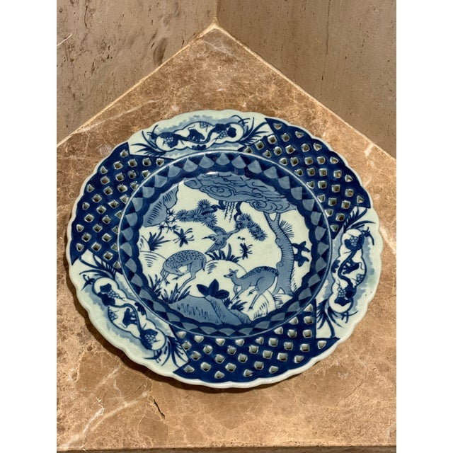 Vintage Signed Blue & White Plate For Sale - Image 4 of 9