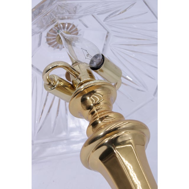 1990s Waterford Crystal Shade Brass Table Lamp For Sale - Image 11 of 12