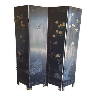 Asian 4 Panel Coromandel Folding Screen For Sale