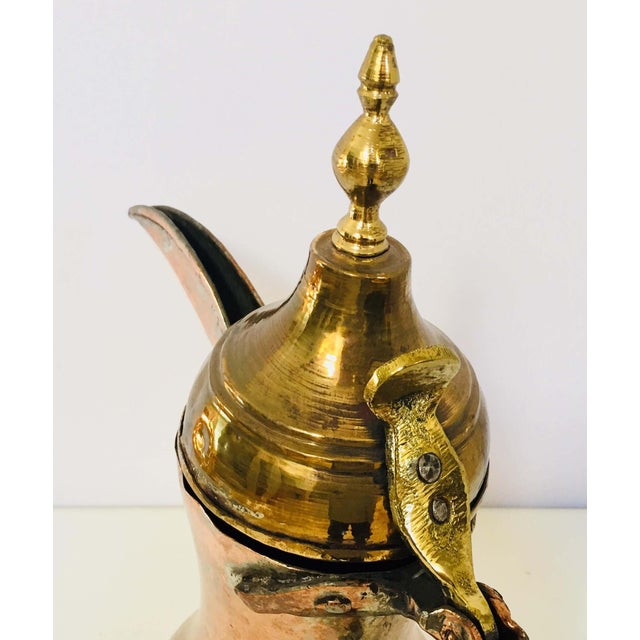 Folk Art Antique Dallah Coffee Pot, Hand-Hammered Copper & Brass, Oman, 1890 For Sale - Image 3 of 18