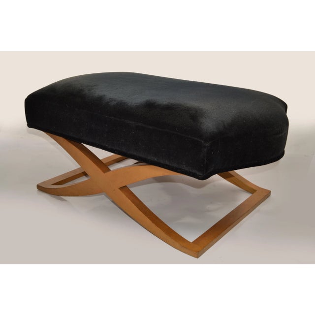 Designed by John Hutton Versailles Blonde Wood Bench, Ottoman, Stool, with black Velvet Fabric for Donghia Italy and made...