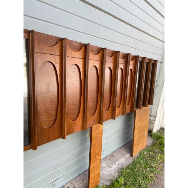 Brown Mid 20th Century Tobago Brutalist King Headboard With Inset Smoked Mirrors For Sale - Image 8 of 12