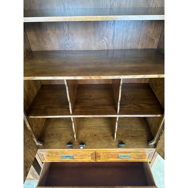 1970s Henredon “Scene One” Campaign Style Pair of Oak Armoires For Sale - Image 12 of 12