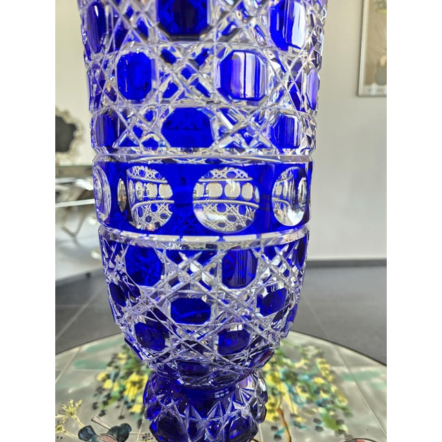 Large Cobalt Blue Cut Crystal Vase from Les Grands Ducs, 1980s For Sale - Image 6 of 12