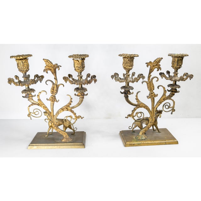 Metal 19th Century Pair of French Regency Gilt Bronze Candleholders With Greyhound Dogs For Sale - Image 7 of 14