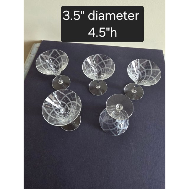 Great circa 1940 etched martini glasses.