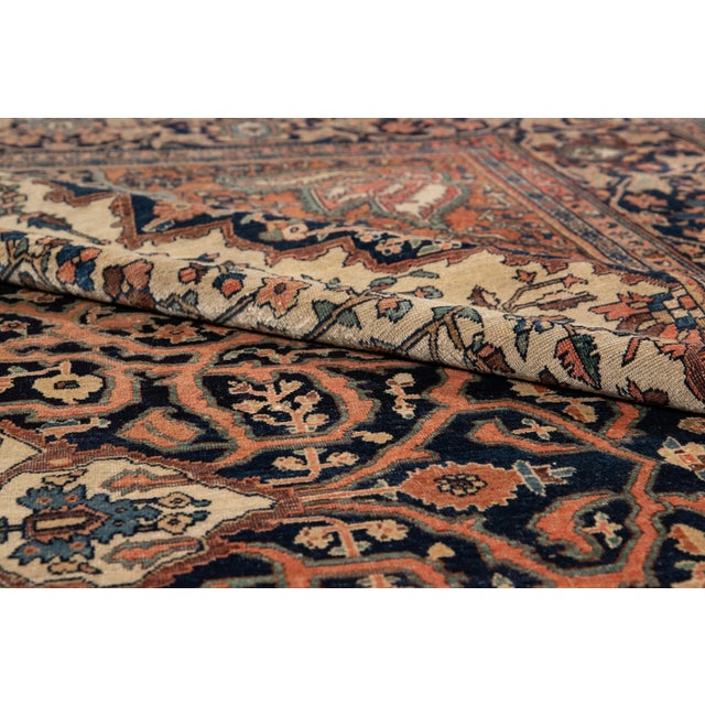 Late 19th Century Antique Beige Sarouk Farahan Persian Handmade Wool Rug For Sale - Image 5 of 13