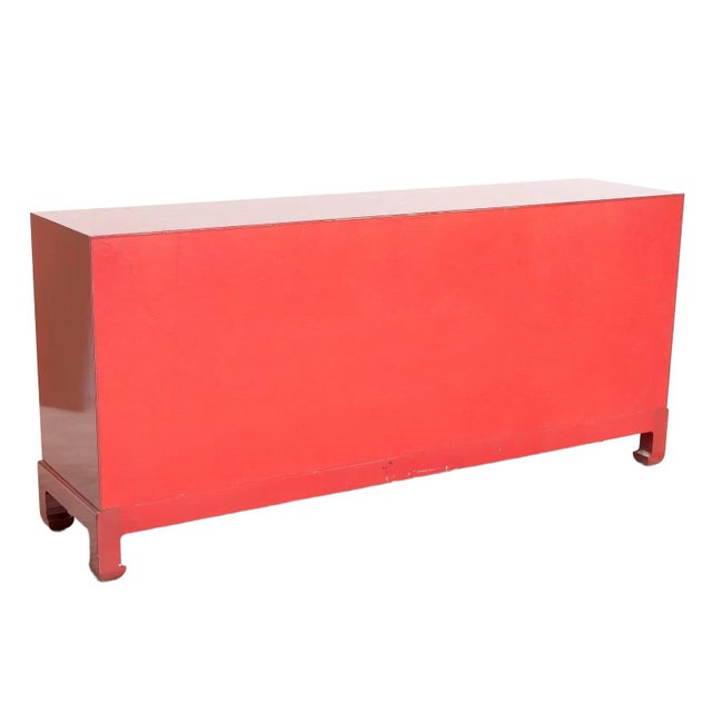 Mid-20th Century Modern Chinoiserie Red Lacquered Four-Door Buffet / Server For Sale - Image 9 of 10