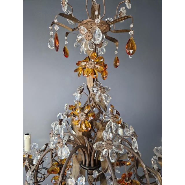 Amber 1950s Amber Crystal Glass Brass Flower Chandelier For Sale - Image 8 of 13
